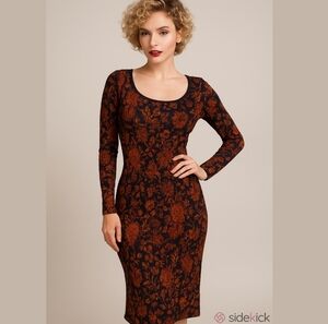 Peruvian Connection Long Sleeve Floral Maxi Dress in Burgundy, Rust and Mustard